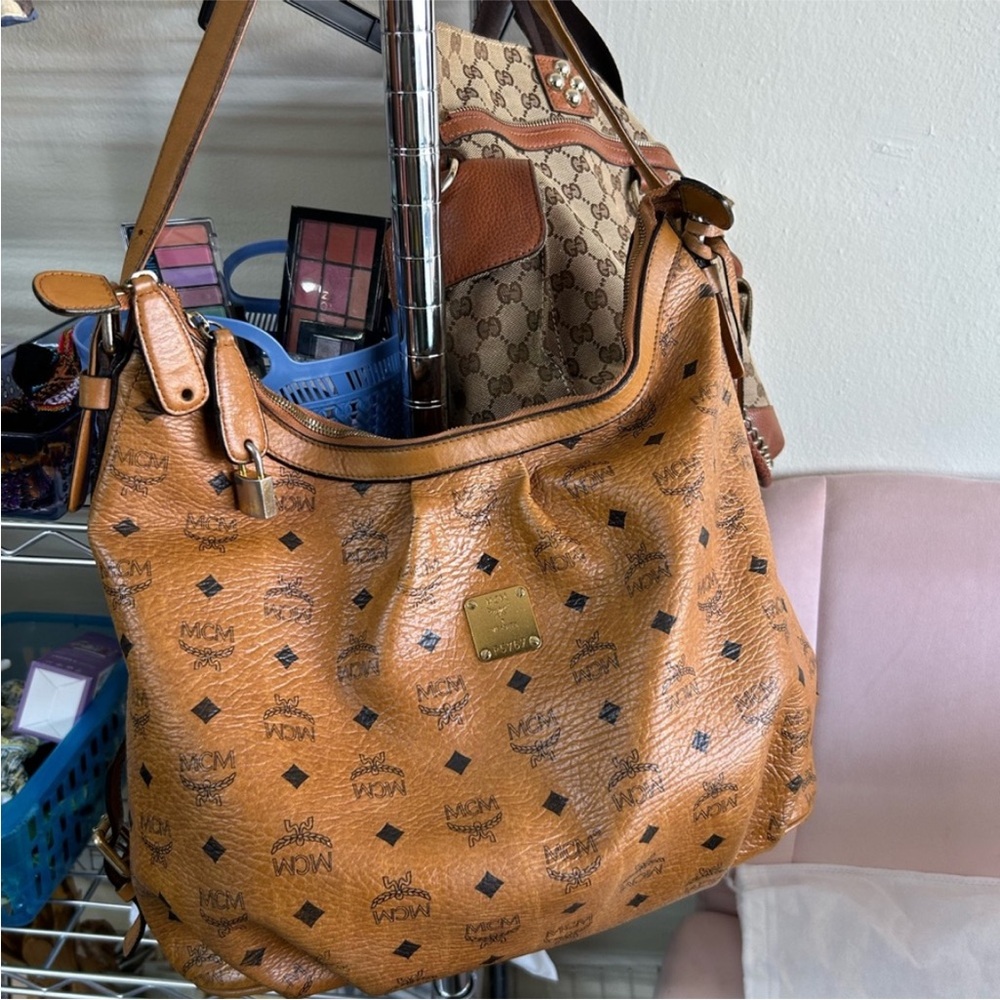 MCM Cognac Visetos Shoulder Bag